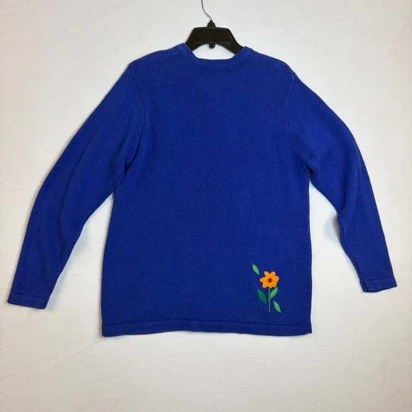 Quacker Factory Royal Blue Garden Spring Cardigan Sweater Womens Large Grandma - Picture 8 of 8
